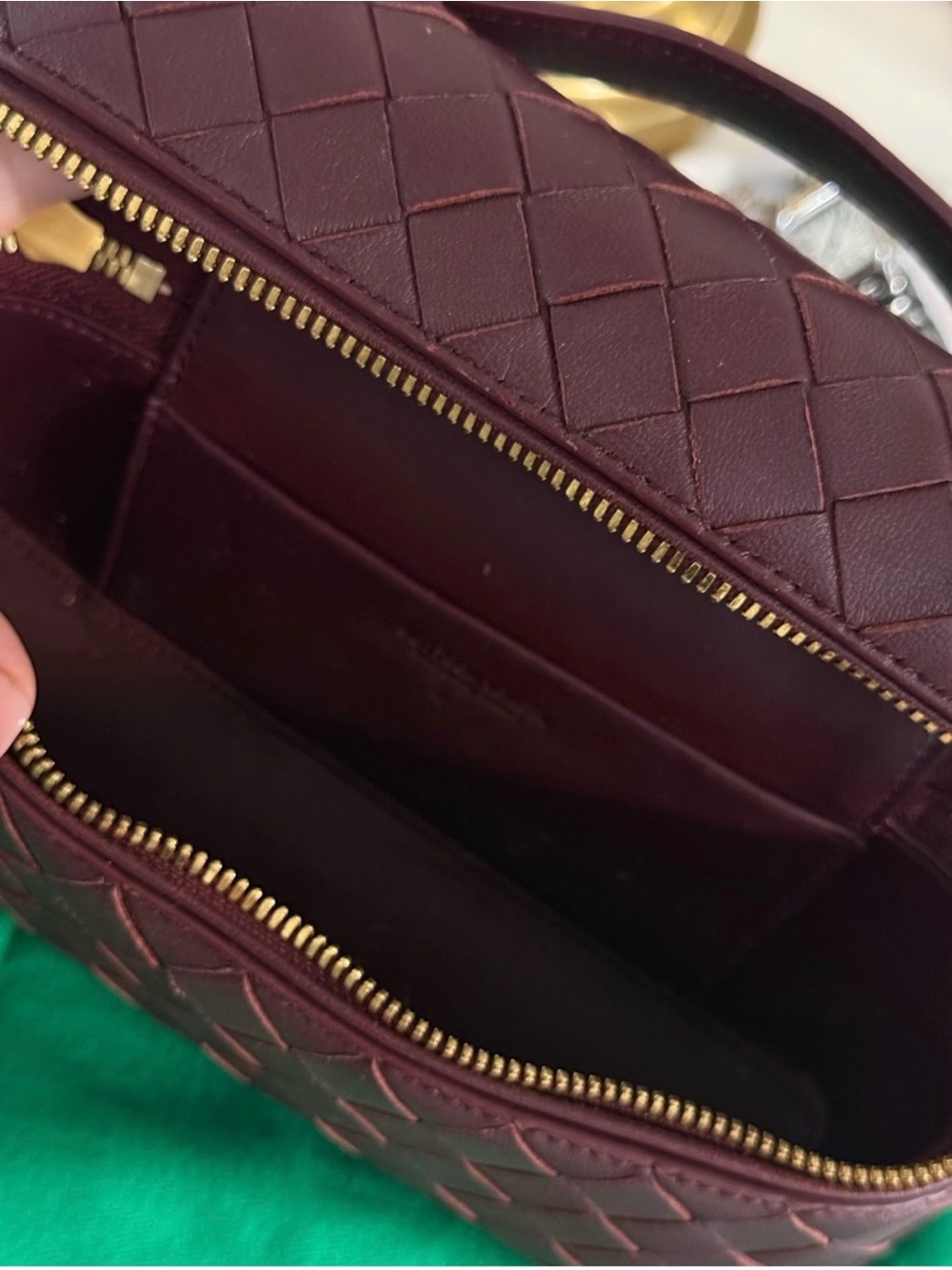 Quilted Leather Top-Handle Cosmetic Bag - Burgundy - Picture 8 of 8